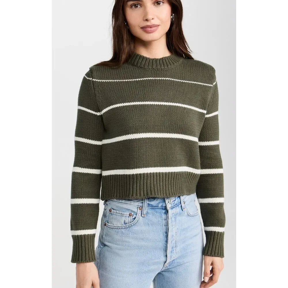 Z SUPPLY Milan‎ Striped Crewneck Sweater Green Large